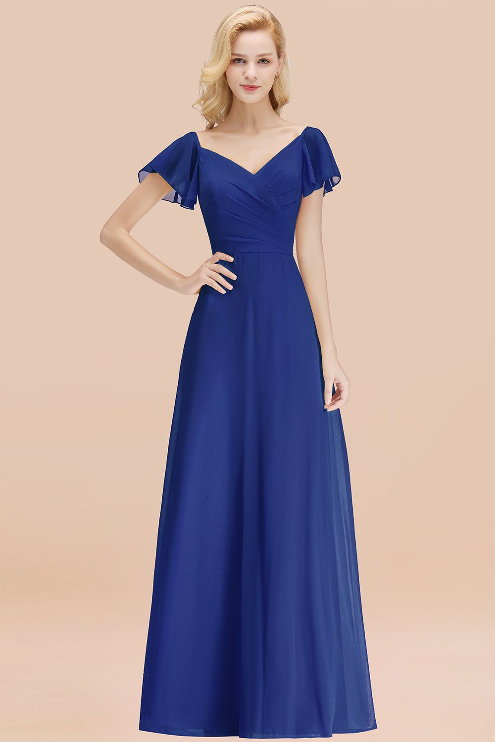 BMbridal Elegent Short-Sleeve Long Bridesmaid Dress Online Yellow Chiffon Hochzeit Party Dress