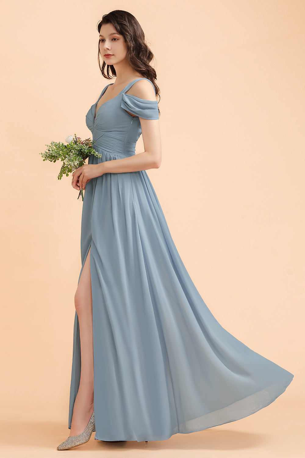 Finden Sie Brautjungfernkleider Stahlblau Lang Günstig online bei babyonlinedress.de. Schlichtes Abendkleid Chiffon für Sie zum abend party gehen.