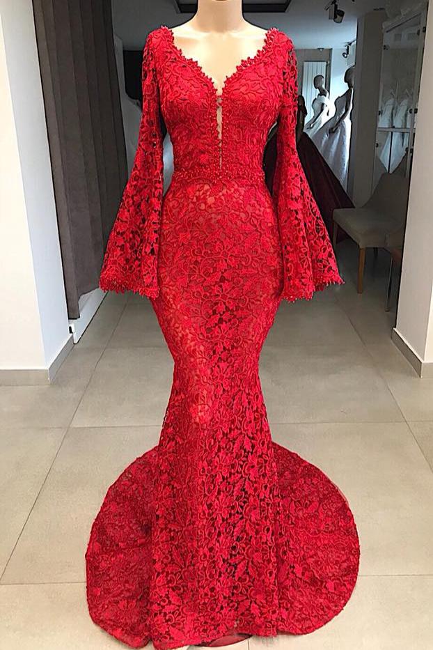 Thekleid.de bietet Große Auswahl von Fashion Abendkleider Lang Rot Spitze an. Kaufen Sie Abendkleid Mit Ärmel für Sie zum abiball gehen online.