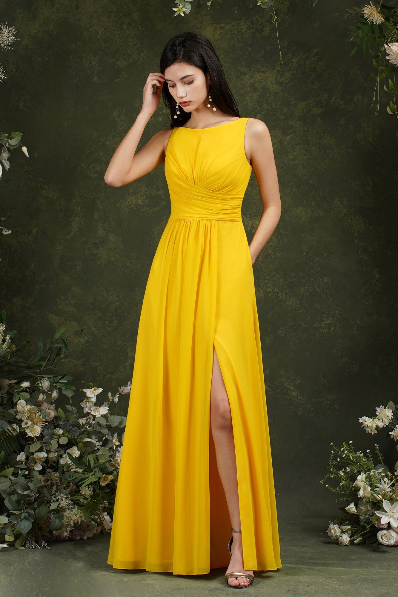 BMbridal Ärmellos Bridesmaid Dress Long With Slit Online