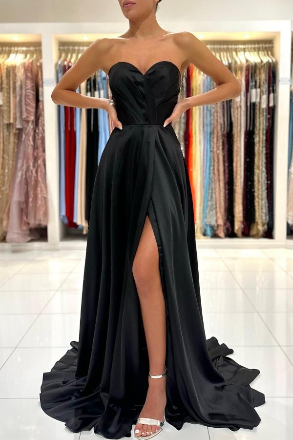 BMbridal Black Herz Ausschnitt Prom Dress Long Slit Ärmellos