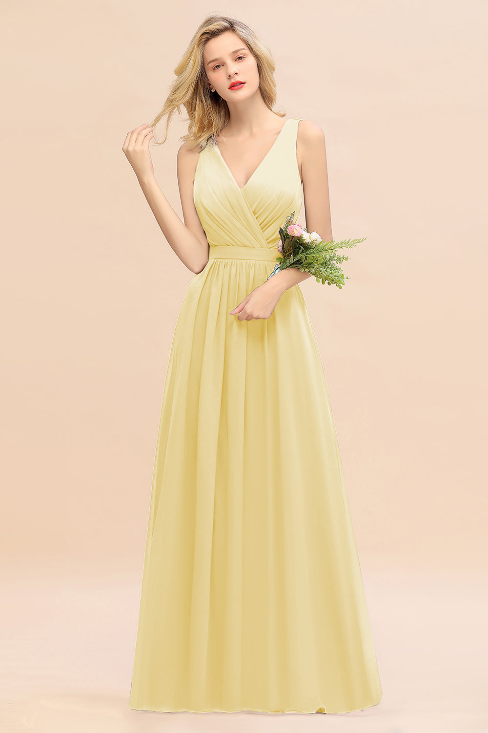 BMbridal Affordable V Ausschnitt Ruffle Long Grape Chiffon Bridesmaid Dress with Schleife