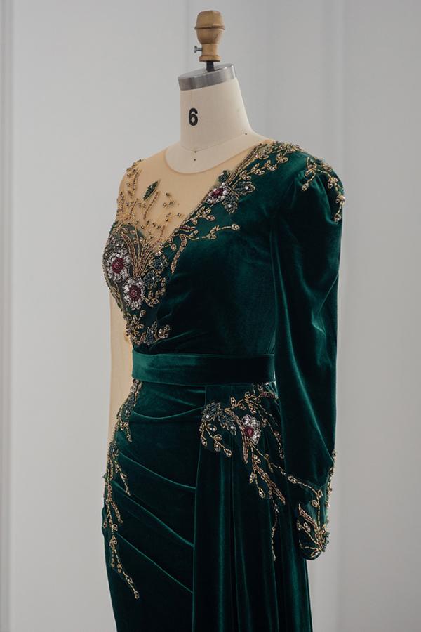 BMbridal Langarm Meerjungfrau Stil Evening Dresses Dark Green With Kristals