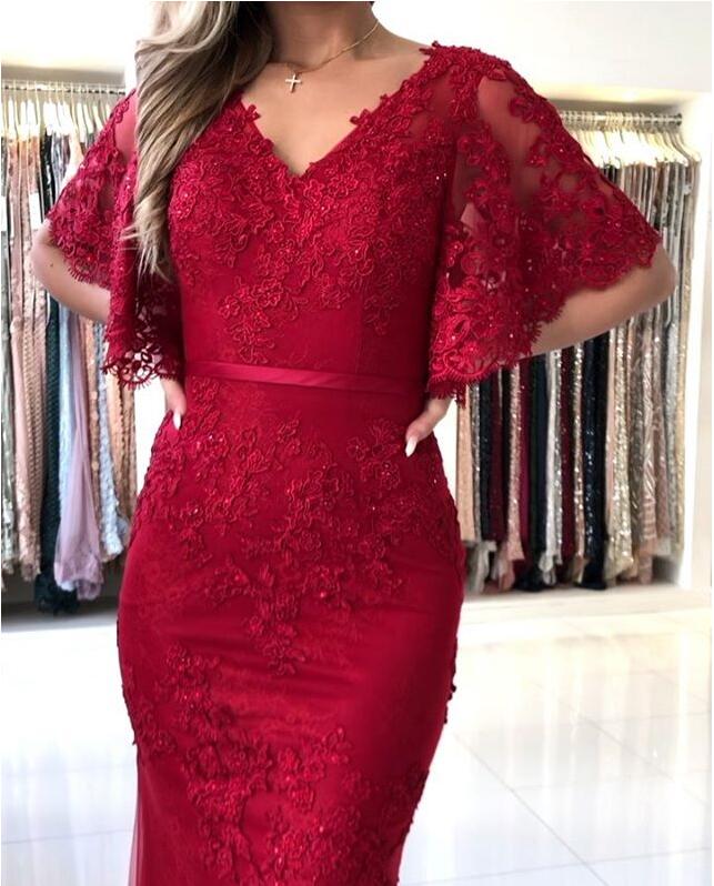 Kaufen Sie Elegante Abendkleider Lang Rot online bei Thekleid.de. Abendmoden Spitze mit Ärmel für Sie nach maß zum abend party online.