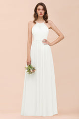 BMbridal Gorgeous Chiffon Neckholder Ruffle Affordable Long Bridesmaid Dress