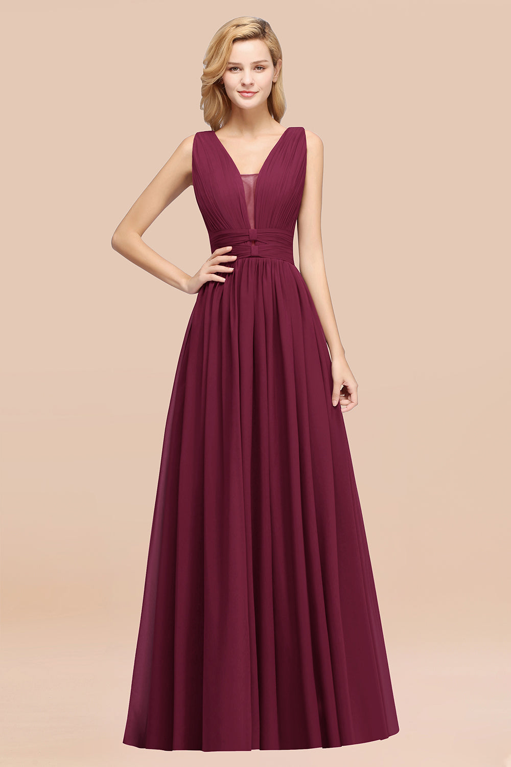 BMbridal Modest Dark Green Long Bridesmaid Dress Deep V Ausschnitt Chiffon Maid of Honor Dress