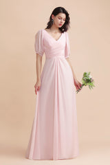 Suchen Sie Rosa Brautjungfernkleider Mit Ärmel online bei babyonlinedress.de. Chiffon Brautjungfernkleid Lang Günstig zur Hochzeit gehen.